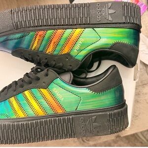 Adidas Samba Platform Shoes - Green and Yellow